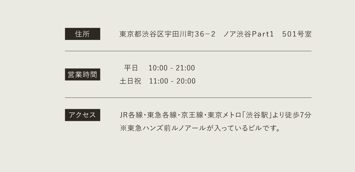 店舗情報（住所・営業時間・アクセス）